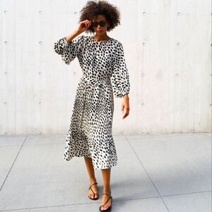 AYR - The Who's She Gathered Sleeve Pleated Midi Dress - Hot Dot